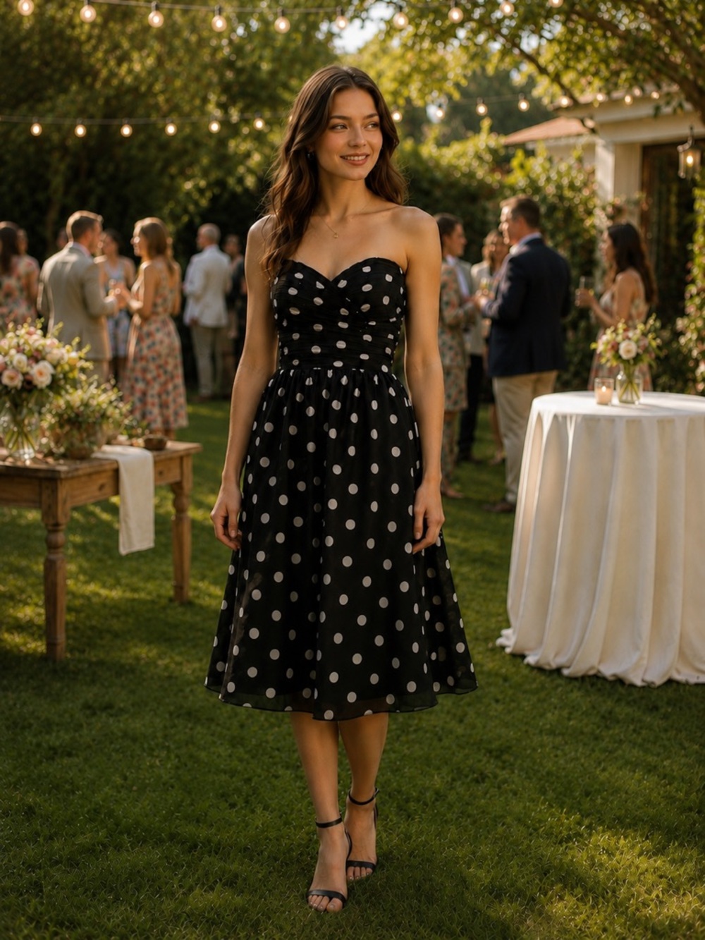 Lauren Ralph Lauren Black And White Polka Dot Strapless Dress
